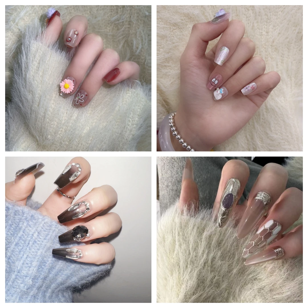 甜御MM手工穿戴甲｜甜系斩男甲清透猫眼高光 伪素颜心机款