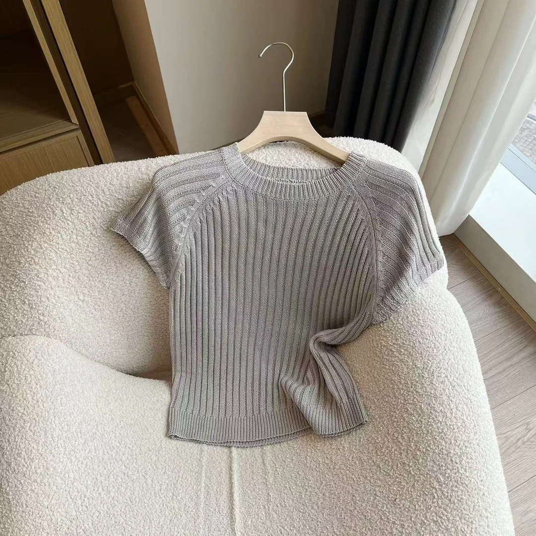 2025年春夏款 夏季简约设计圆领气质针织韩系短袖百搭上衣H7-39