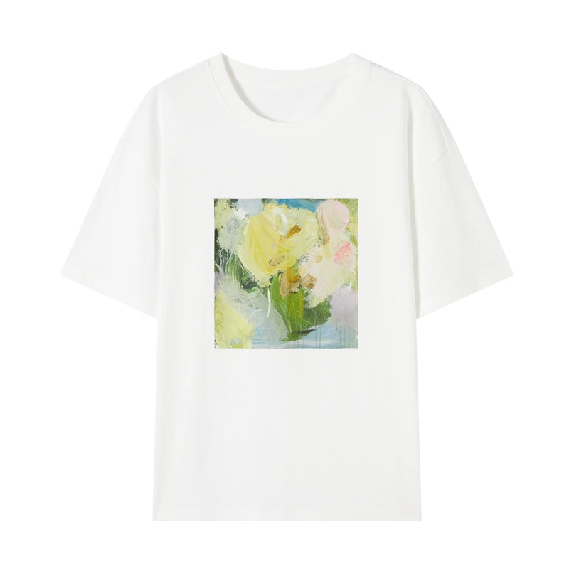 小野对白凉感抑菌印花短袖T恤女圆领上衣DYZB-EDT150