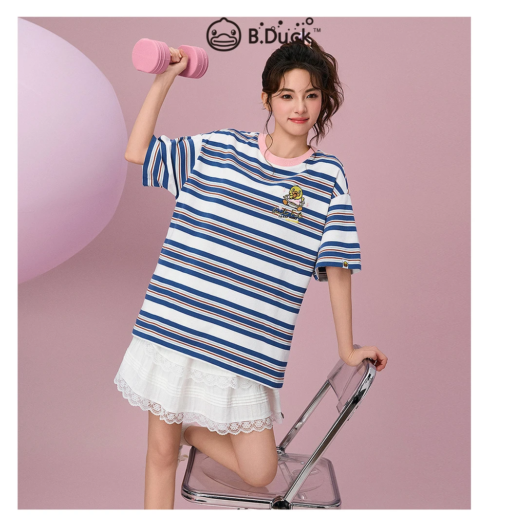 【拜拜！卡路里】B.Duck小黄鸭2025年新款休闲慵懒风条纹T恤