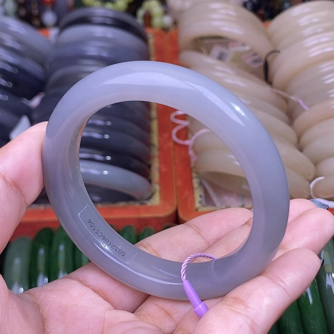 手链未镶嵌和田玉烟紫冰底老料收藏手镯56圈