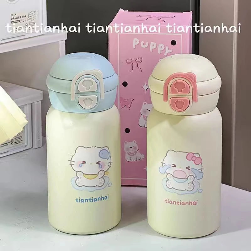 哭泣猫保温杯新款高颜值便携316学生不锈钢吸管女生可爱保温杯