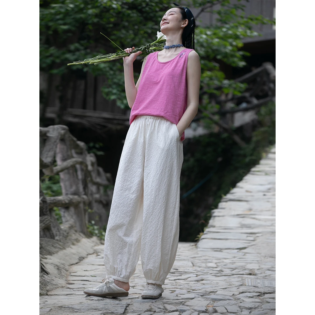 牧衣游原创 棉净色宽松长裤轻薄原生质朴肌理感百搭休闲裤 拾山月