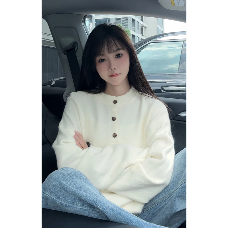 复古老钱风纯色亨利领毛衣男秋季潮牌高级感休闲百搭套头针织上衣