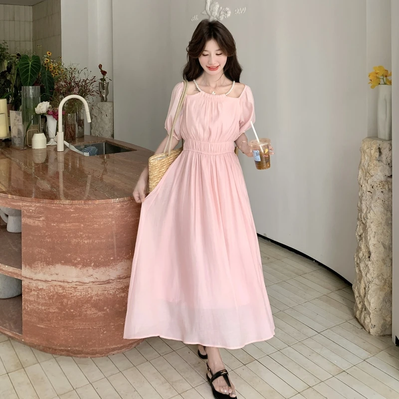 法式复古收腰显瘦连衣裙女2025夏季新款气质名媛高级感中长款裙子