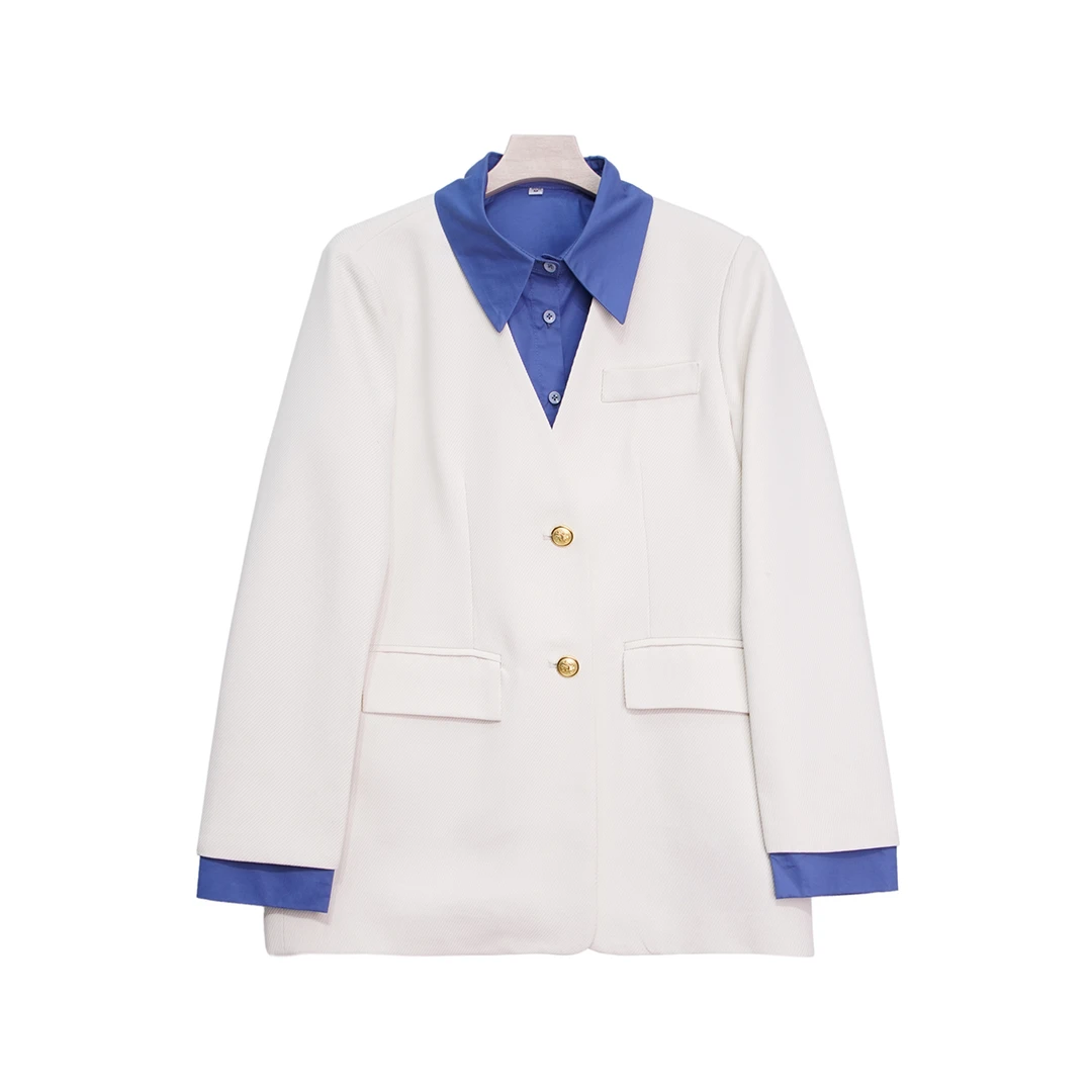 X2401时尚气质休闲商务翻领白色假两件套职业女士秋季西装外套