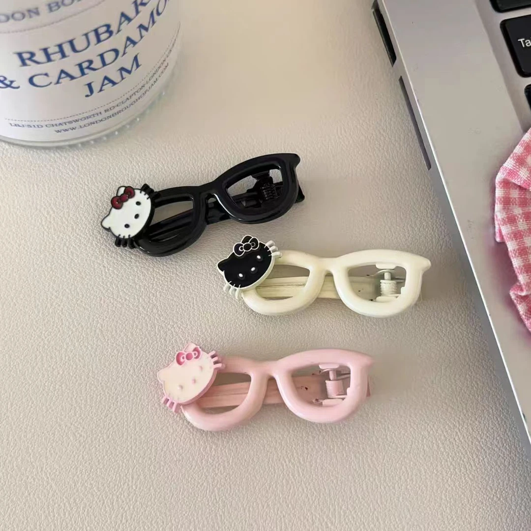 韩系简约黑白猫咪眼镜发夹ins时尚高级感鸭嘴夹甜美可爱刘海边夹