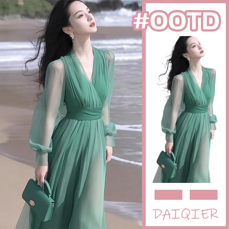 开春季御姐风情万种绿色连衣裙高级装气质穿搭高端精致轻奢高级感