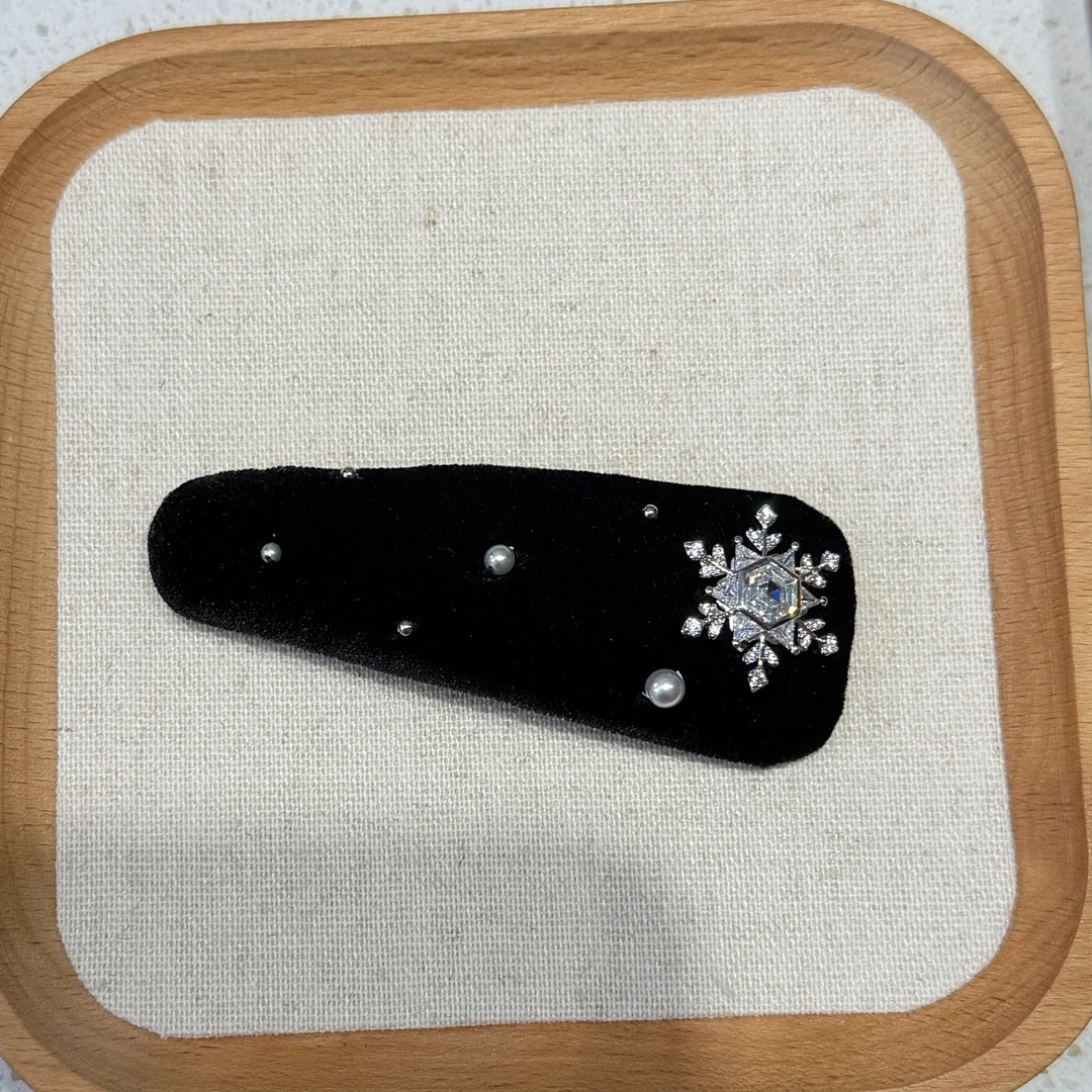 巴比耶序曲系列 优雅轻奢丝绒复古雪花三角bb夹边夹刘海侧边夹