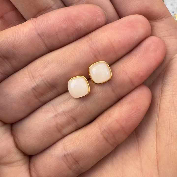 和田玉银S925镶嵌耳饰