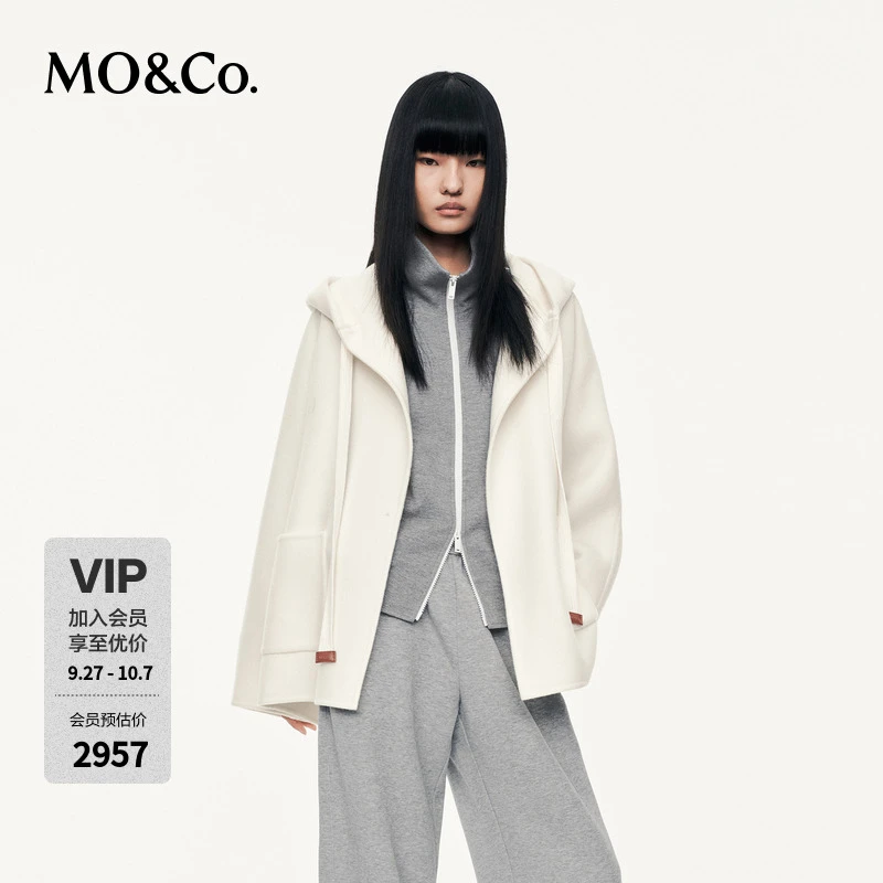 MOCO大衣2025秋新品美丽诺绵羊毛双面呢连帽茧型高街风MBE3OVCT02