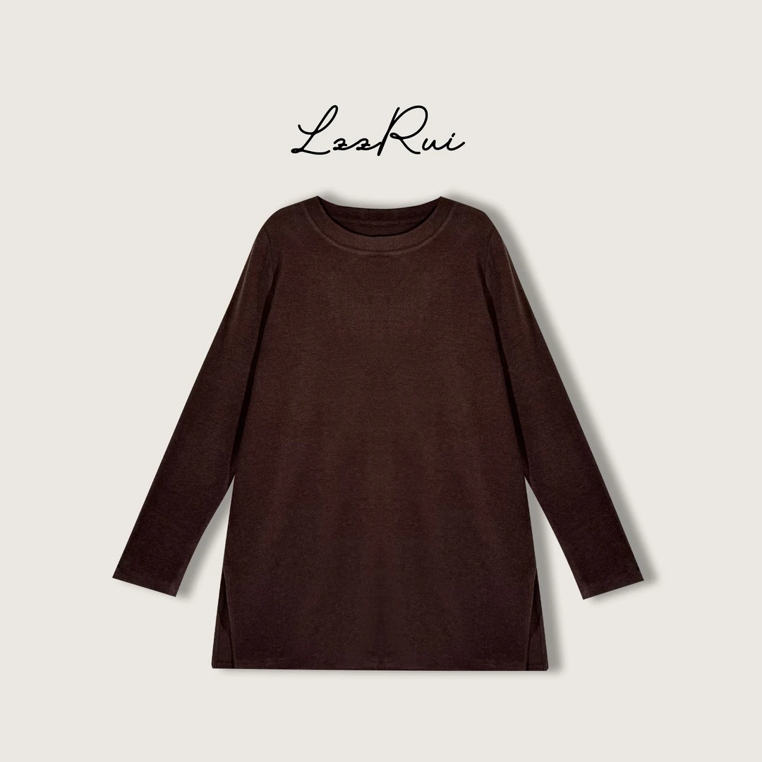 『LZZ』2025秋冬季新款纯色极简风大圆领袖套下摆开叉套头显瘦内搭