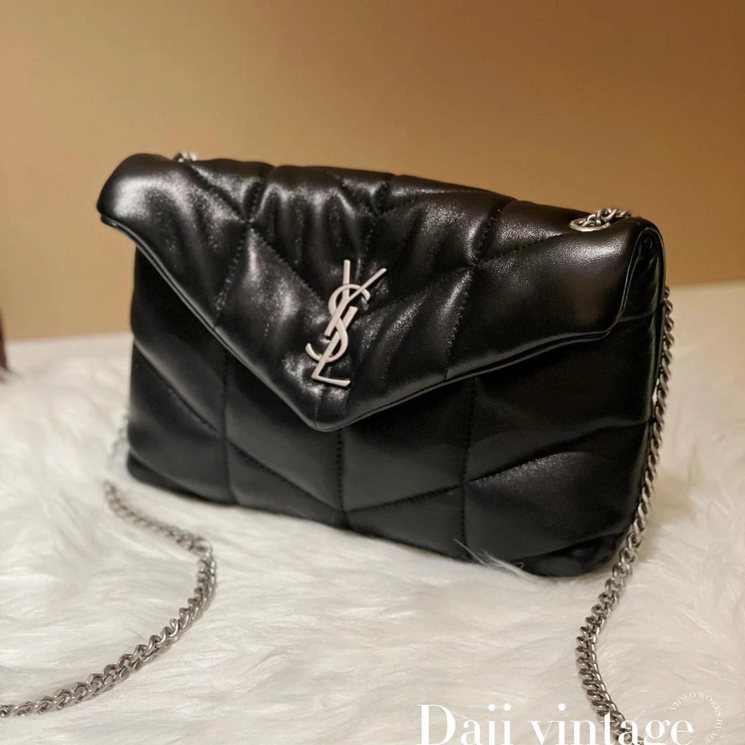 24期免息/大吉中古/Ysl圣罗兰黑银puffer迷你斜挎包