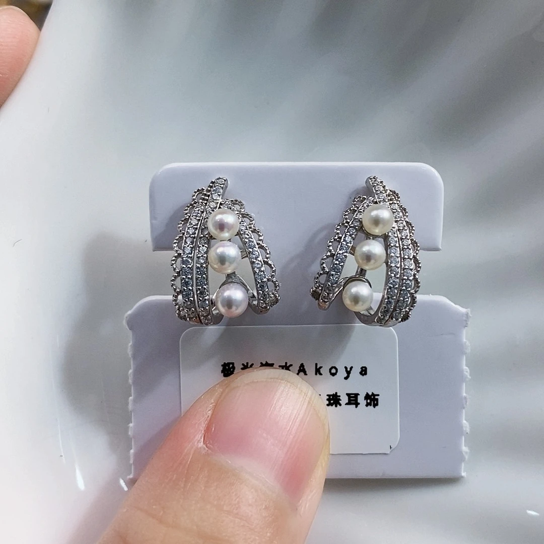 银S925镶嵌特价海水多珠耳饰海水珍珠