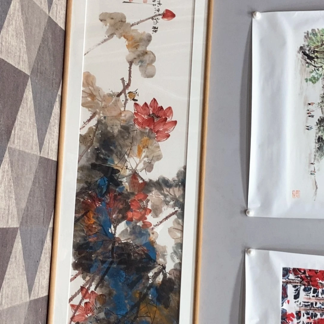 国画0***公廖忠柳六尺对开带框