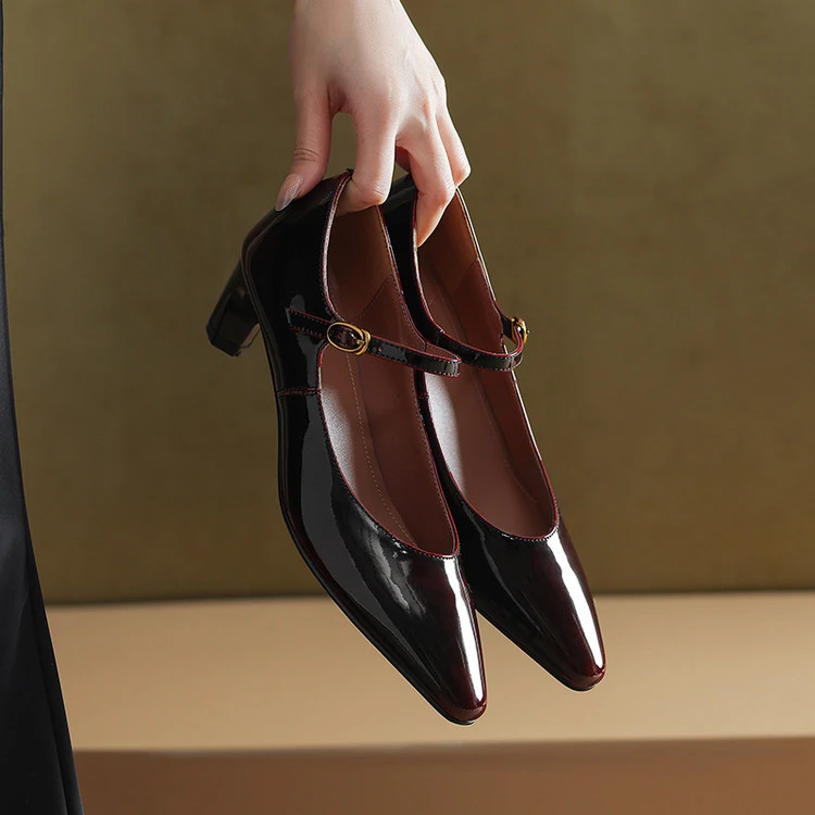 ANDER2025年春季简约玛丽珍单鞋粗跟浅口渐变色时尚复古高跟单鞋