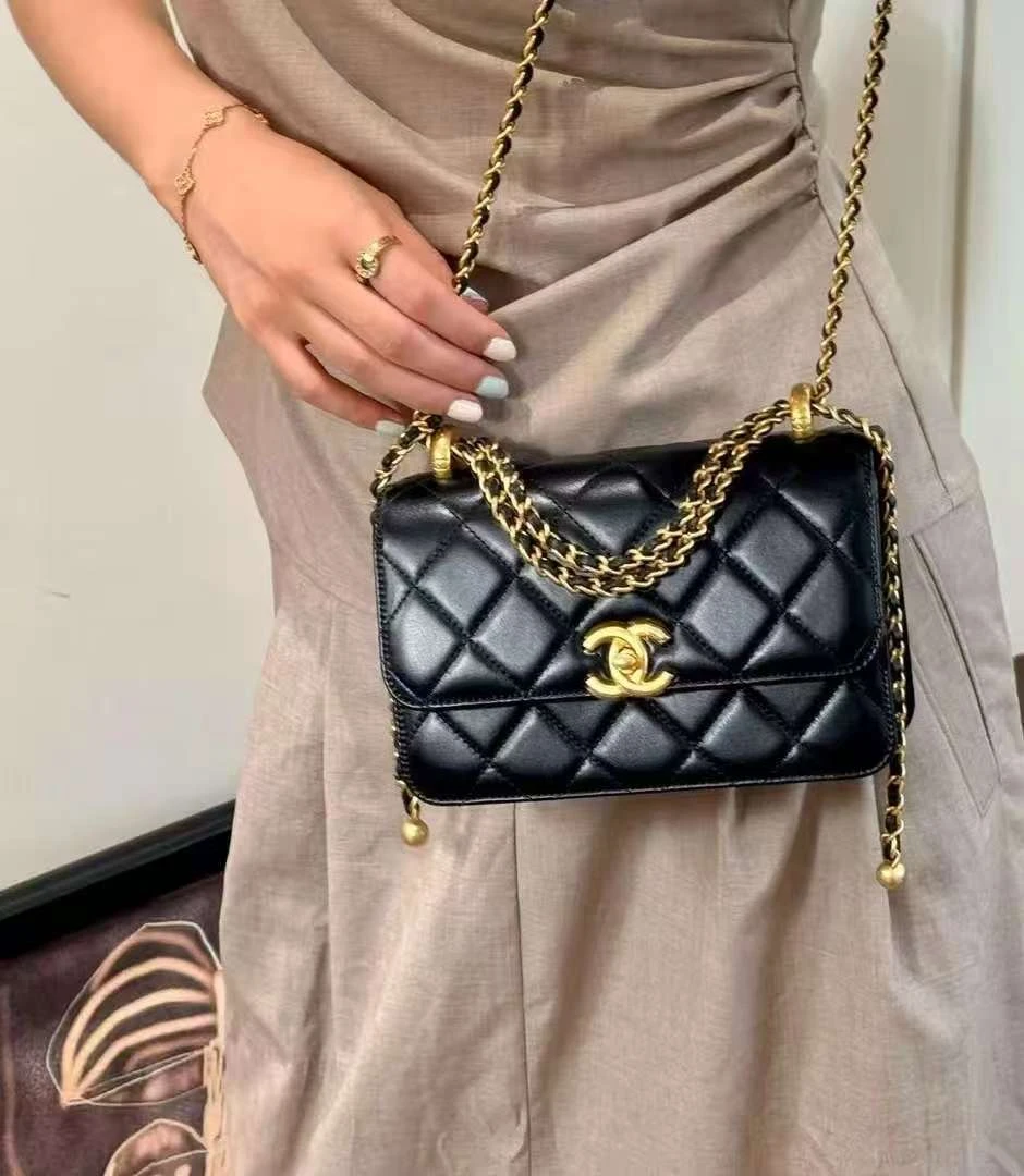 99新 Chanel/香奈儿 双金珠19黑金斜挎包/99新/优选