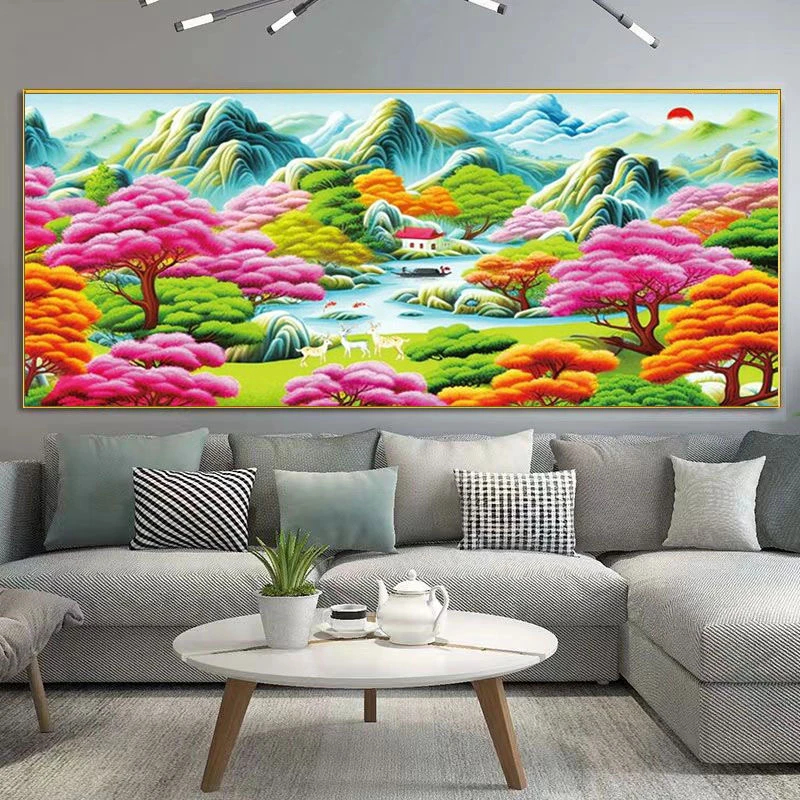 世外桃源新版风景山水画大格四股线绣145×75cm