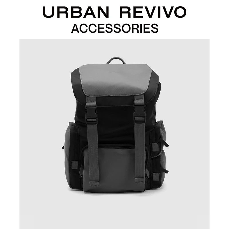 URBAN REVIVO2026春季新款男士潮流通勤翻盖背包UAJB60001