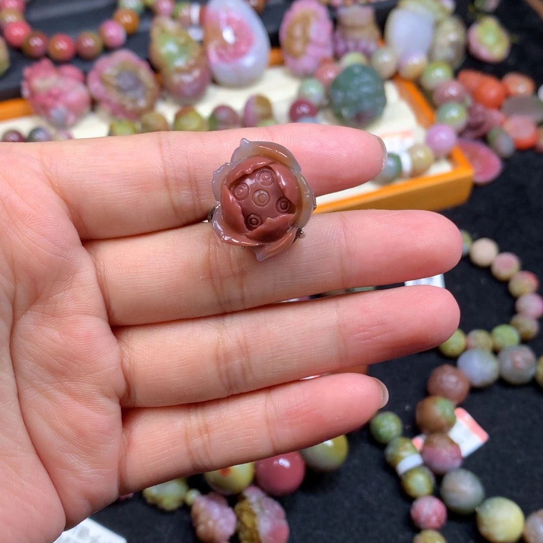 玛瑙/玉髓戒指银S925镶嵌景*