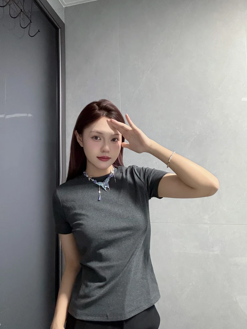 自制~版型超正正肩神仙百搭简约圆领修身显瘦短袖T恤打底夏季上衣