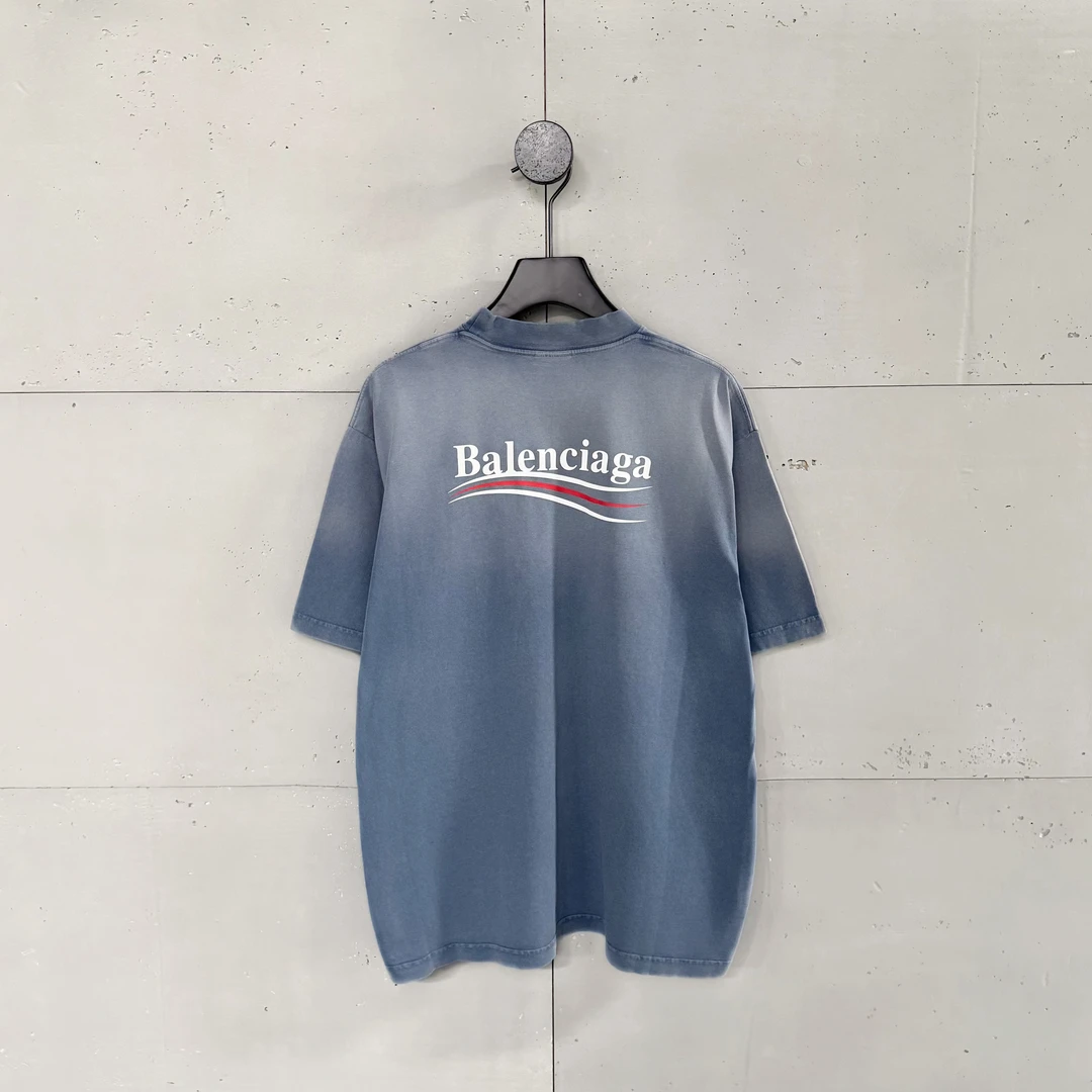 未使用 Balenciaga/巴黎世家 渐变雾霾蓝可乐印花logo短袖T恤