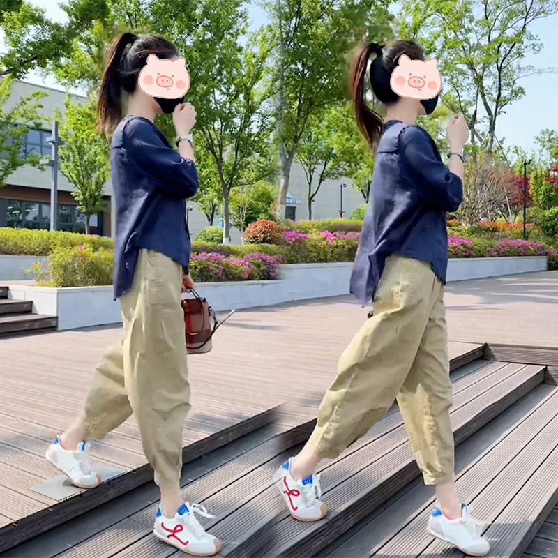 高级感轻奢气质减龄衬衫女夏季爆款时尚洋气上衣九分休闲裤两件套