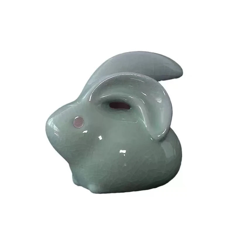陶瓷哥窑玉兔茶宠摆件茶具