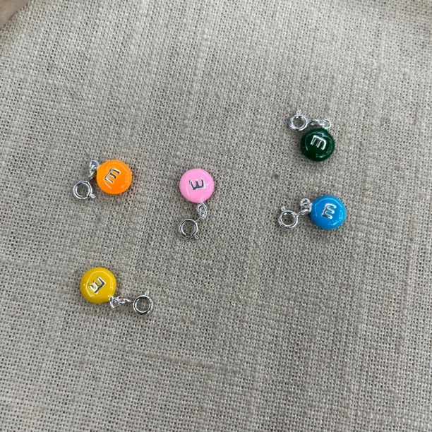 吊坠925银 银制M豆吊坠不带链按颜色拍-3703