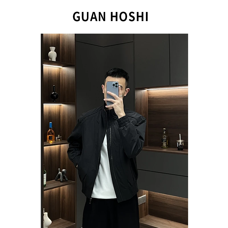 【冠什么希男装】春季新款结构线条立领时尚夹克宽松休闲外套男8703