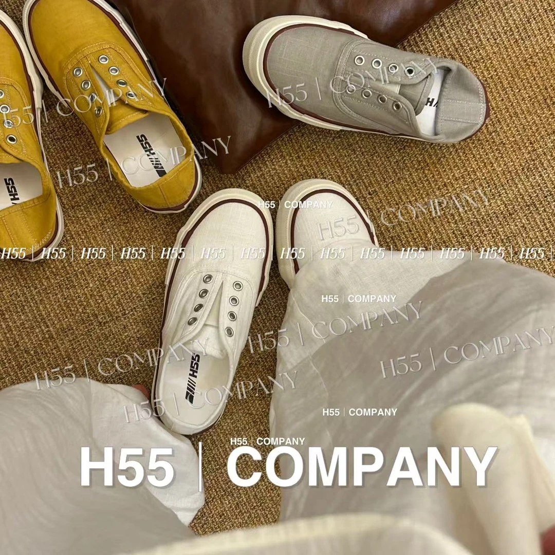 H55-“低语”亚麻之美-慵懒感一脚蹬板鞋4cm35-2455-AA