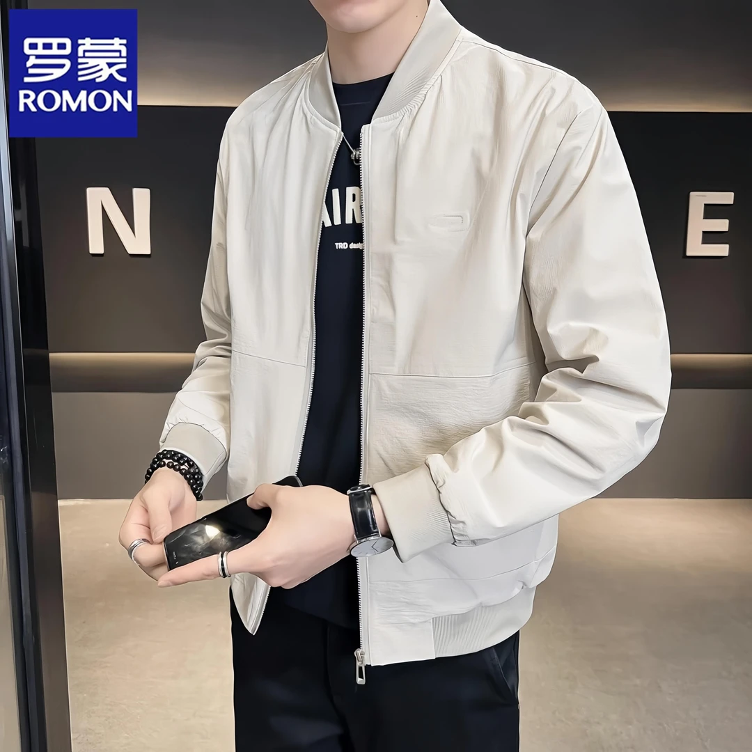 罗蒙翻领外套男士商务休闲行政夹克秋冬新款时尚短款工装机车服