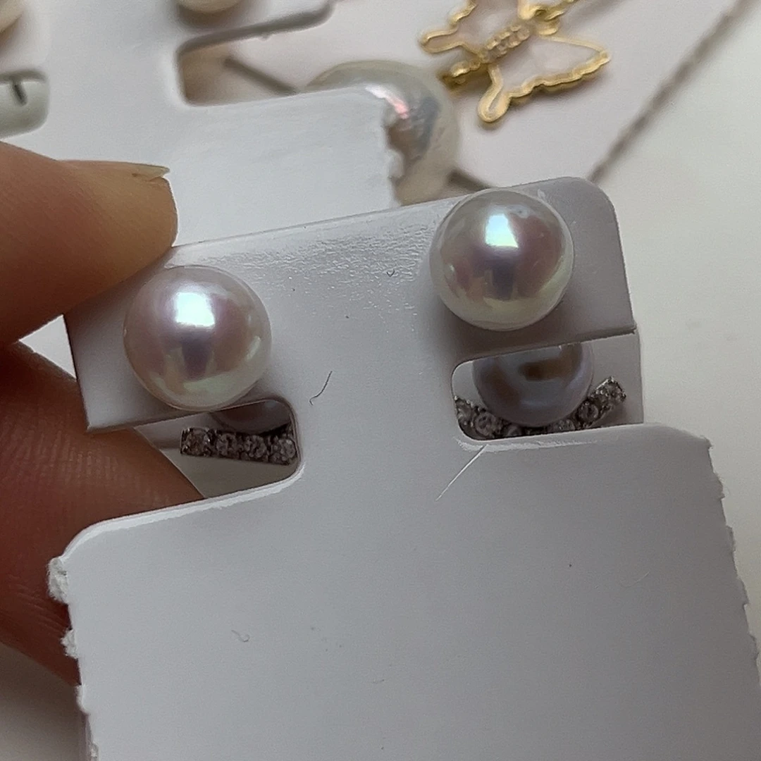 ***银S925镶嵌耳饰淡水珍珠