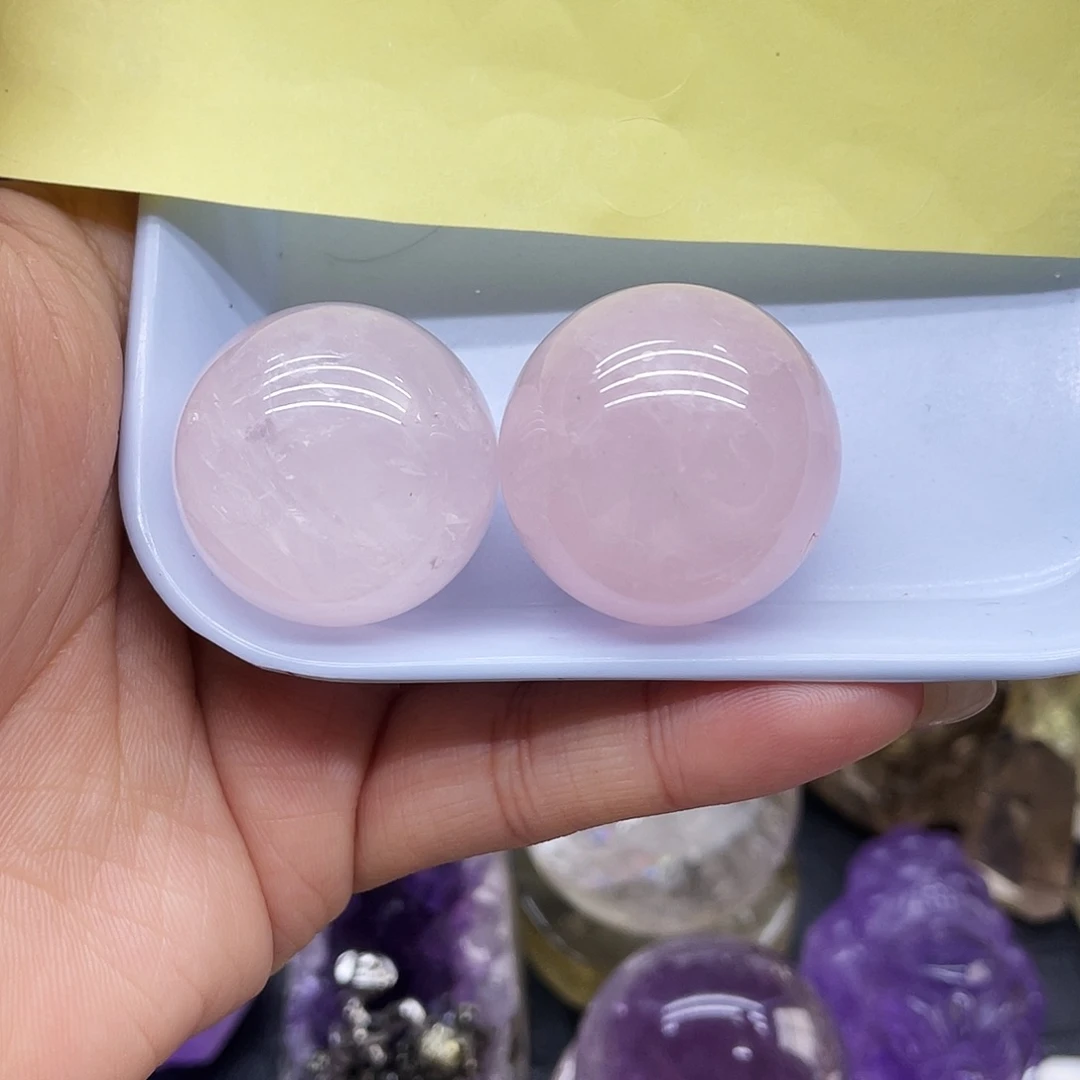 水晶未镶嵌珠宝半成品138粉水晶一对