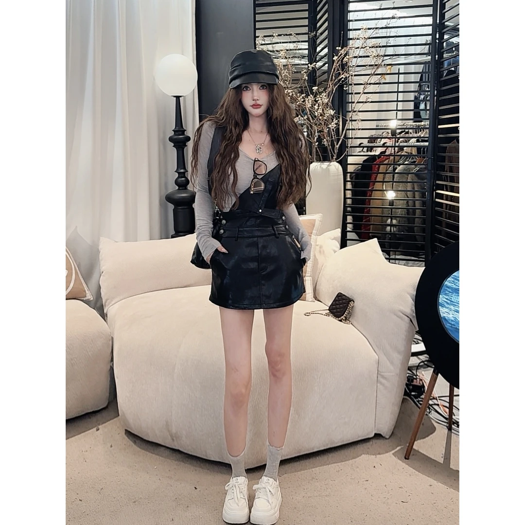 GUIDI GUDI【火箭少女】黄加蓝皮皮性感修身吊带连衣裙