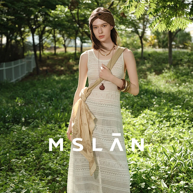 【秀场同款】MSLAN25年夏季新款下摆流苏镂空背心连衣裙MHBL509