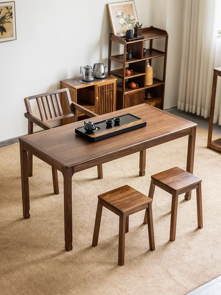 【乌金木】小斑马实木茶桌中古现代简约家用茶桌椅书桌组合餐桌茶台