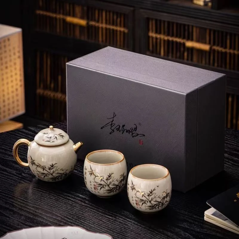 竹报平安青竹汝窑1壶2杯@3731