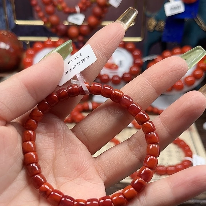 未镶嵌九口火焰纹6mm+直切南红玛瑙