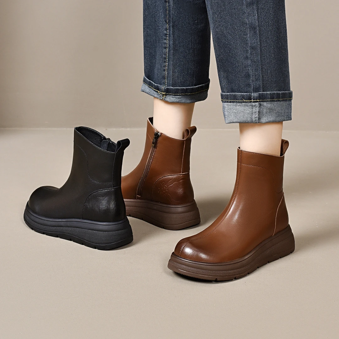 xizi/昔子857新款马丁靴瘦瘦靴短靴时装靴百搭低跟厚底保暖时尚