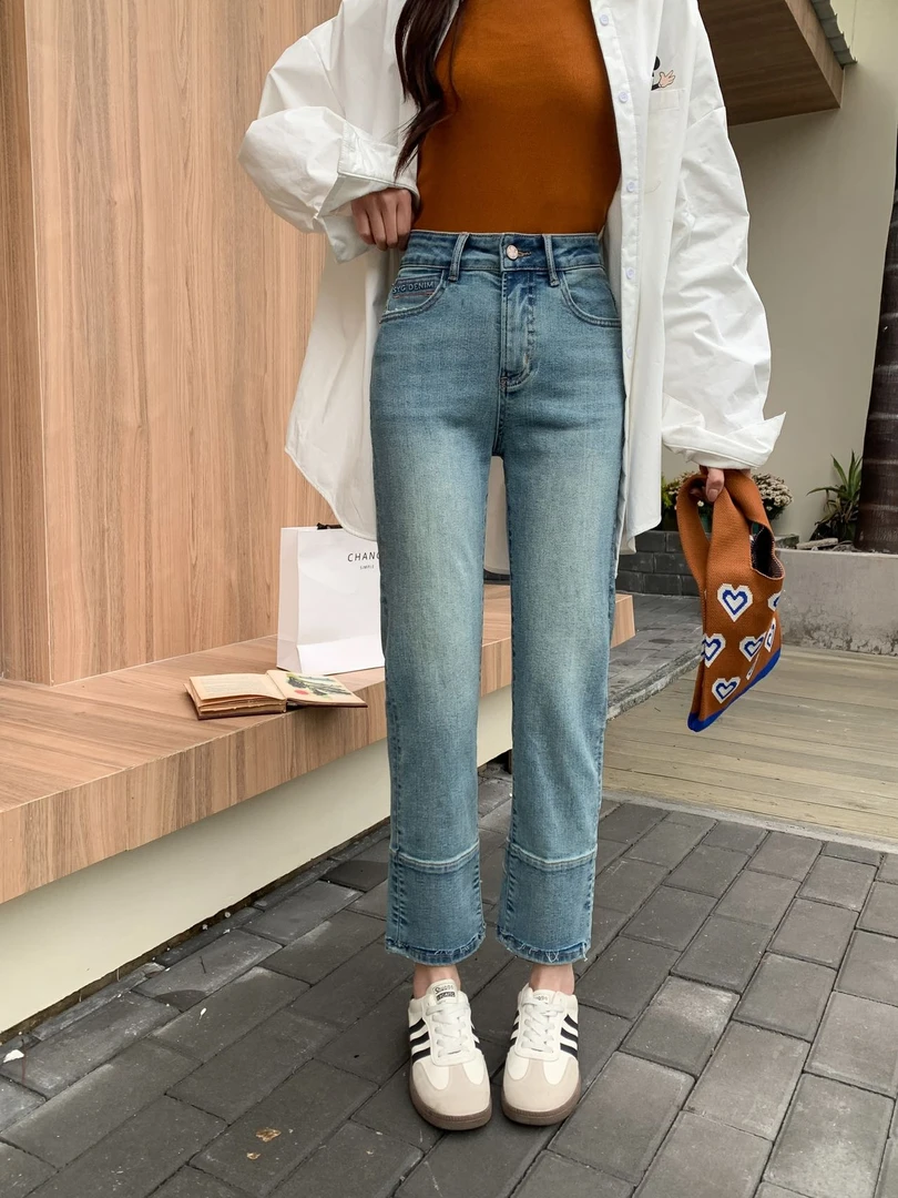 【91979】Bahuo-mmxuer 四面弹弹力烟管裤 春款 拼接设计