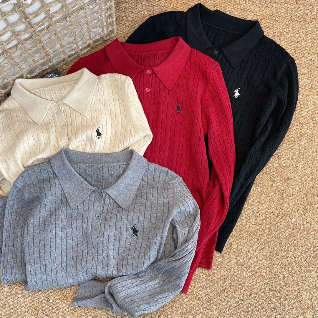 DALIN【小马】刺绣Polo 细麻花 羊毛衫- 7016