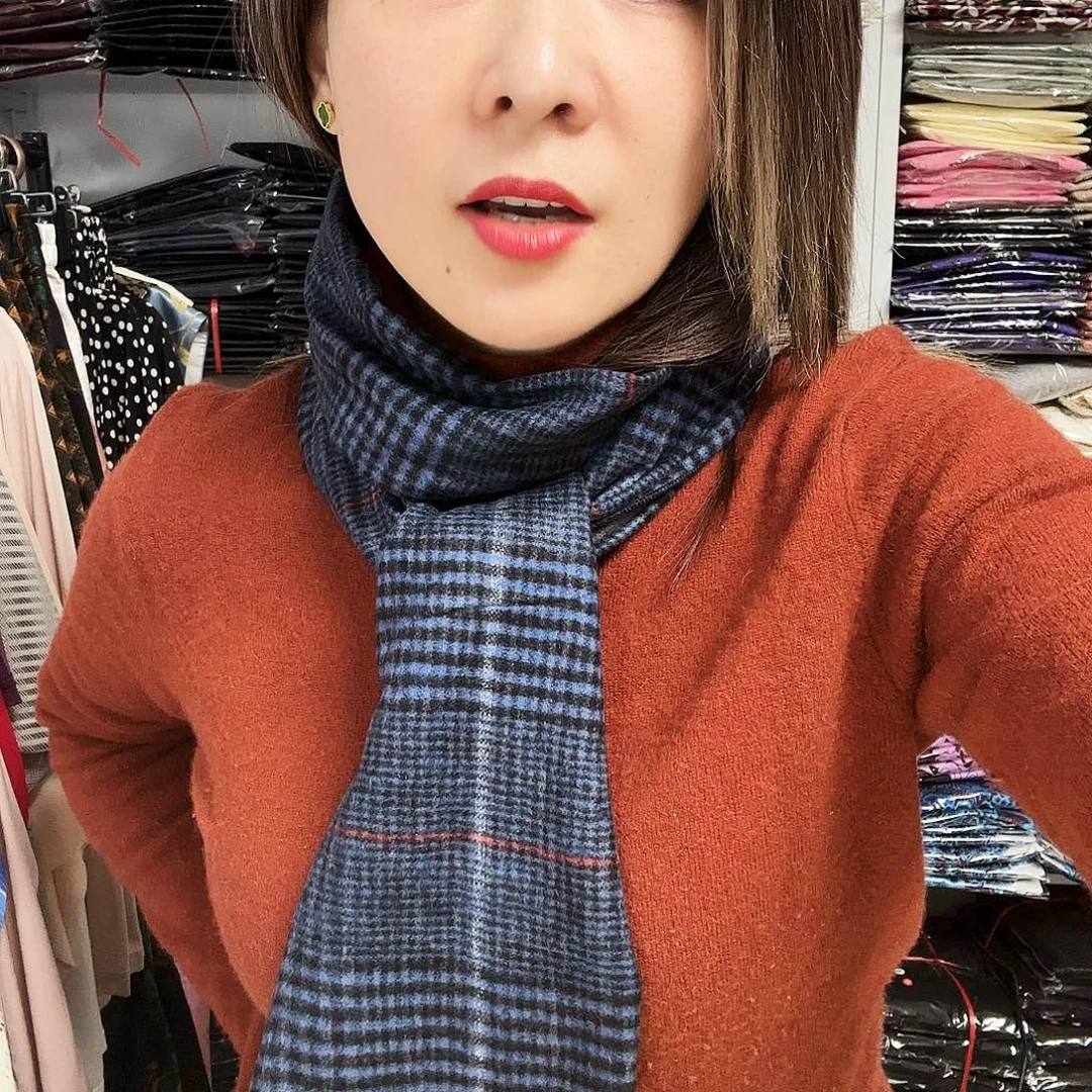 蓝色格子围巾一件456