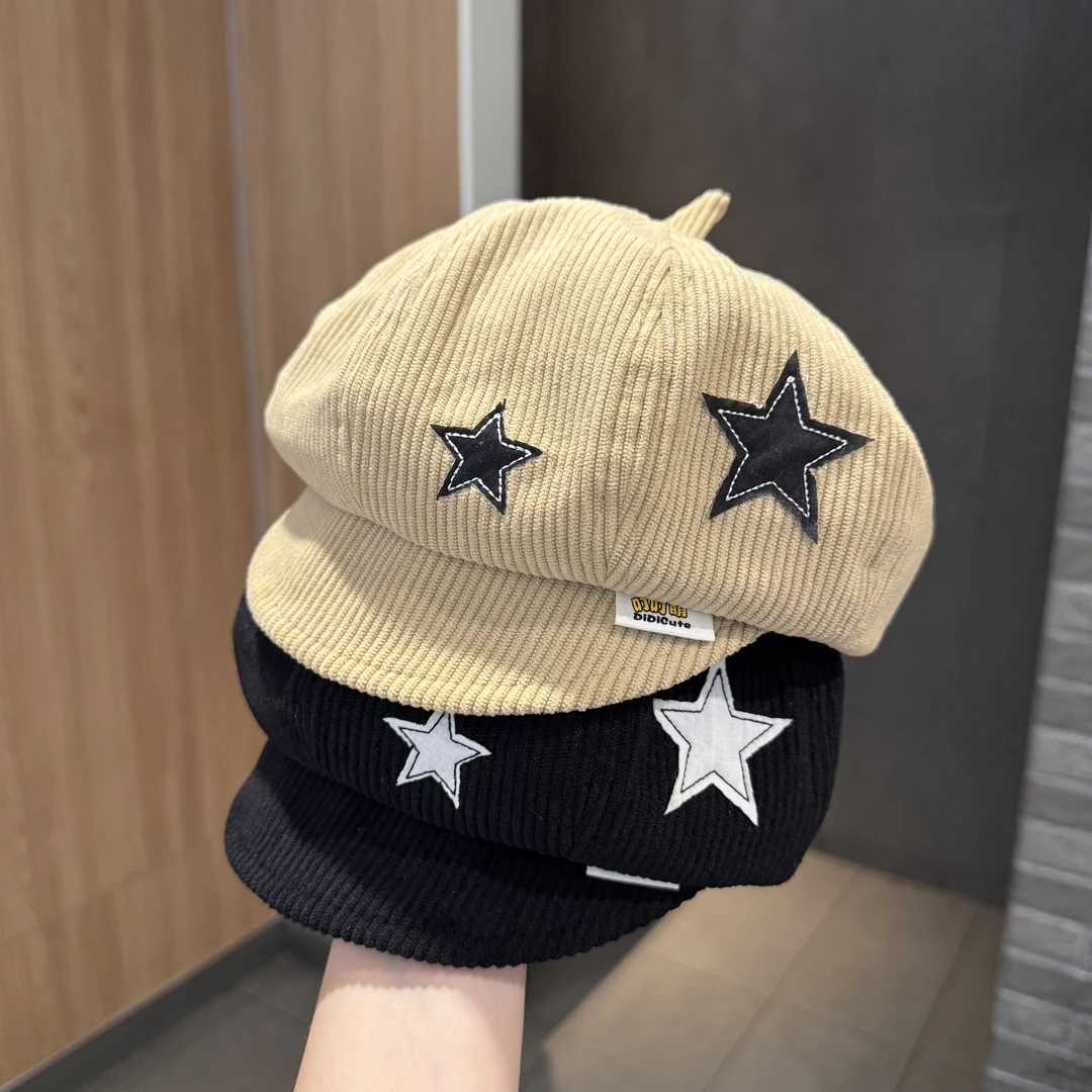 MIDIXIN/米迪昕儿童贝雷帽男女宝宝五角星刺绣前进帽灯芯绒南瓜帽