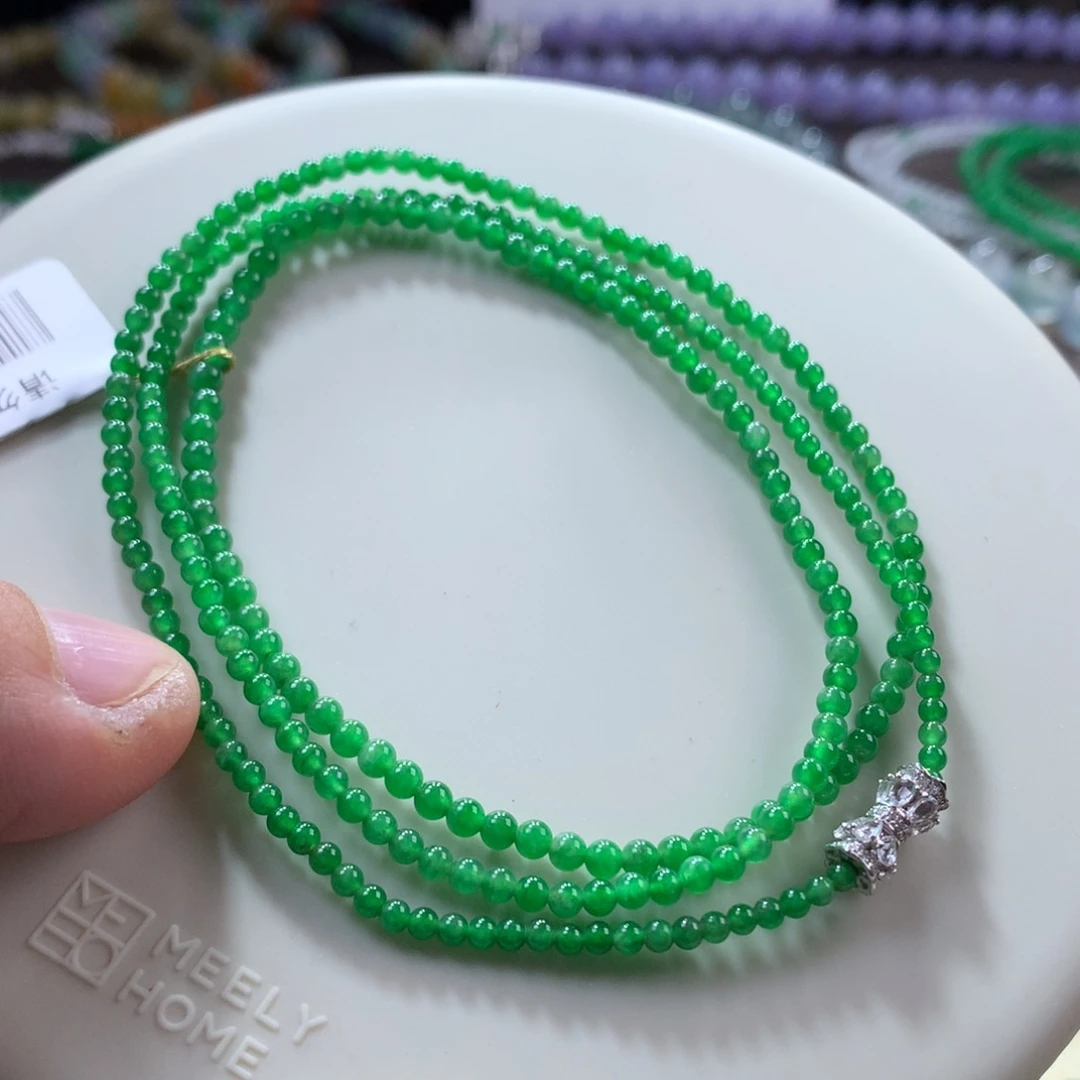 翡翠手链未镶嵌冰阳绿小米项链