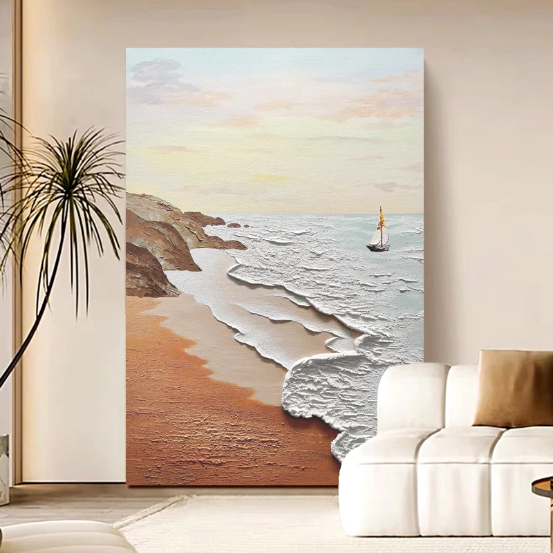 一帆风顺-纯手绘艺术油画客厅玄关装饰画立体肌理沙发背景墙挂画