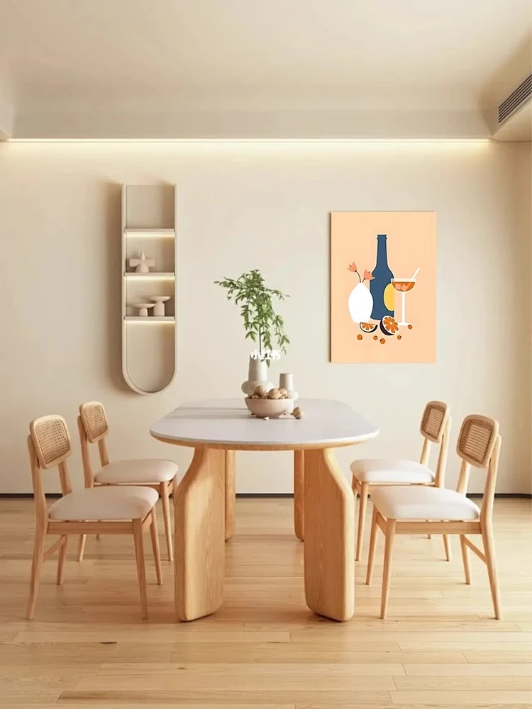 餐厅现代简约风挂画客厅背景墙原木风高级感壁画抽象几何装饰画