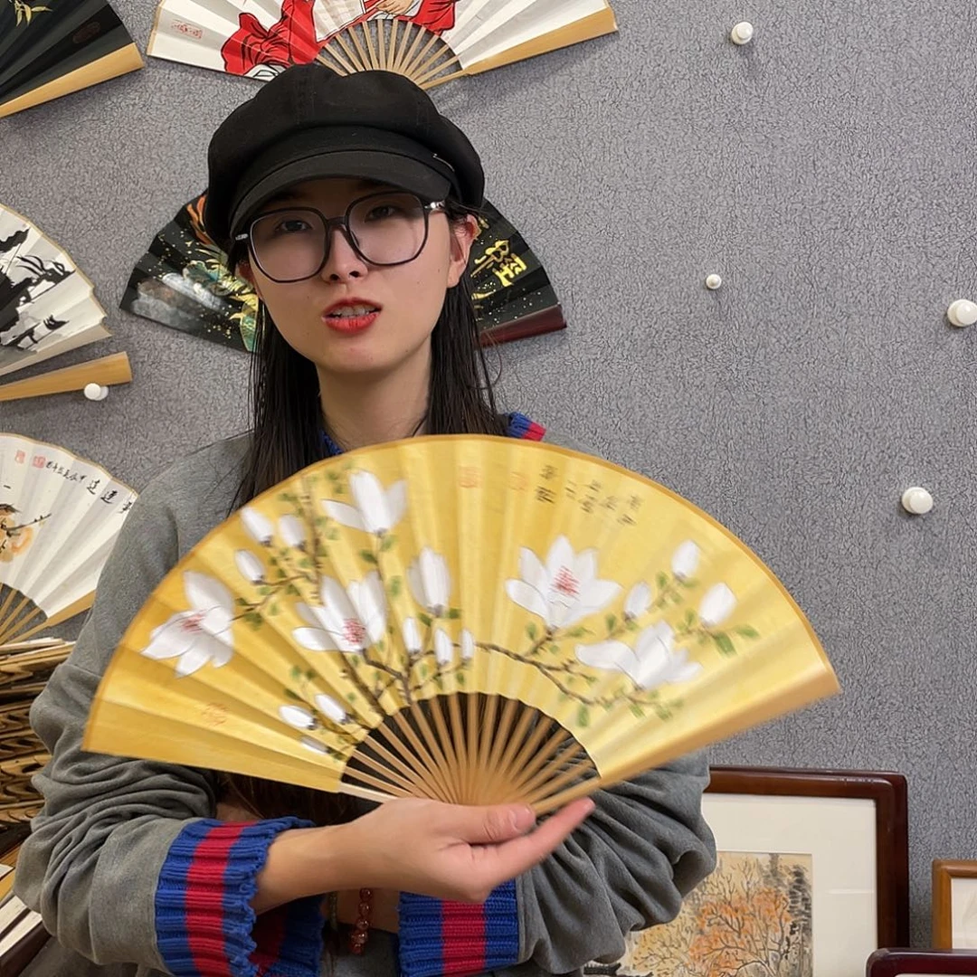 国画8寸玉竹-纯手绘-文玩扇骨（默认粘好）