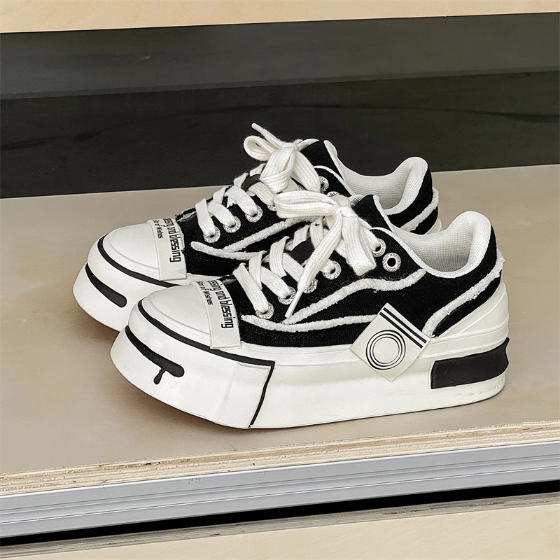 小众设计男鞋透气帆布鞋黑白乞丐鞋厚底板鞋男女情侣运动休闲鞋潮