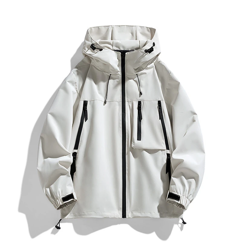 2024韩版大码宽松外套夹克秋款冲锋衣青少年户外男连帽潮牌新款